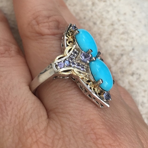 Sleeping beauty & tanzanite gold silver ring - Picture 3 of 7